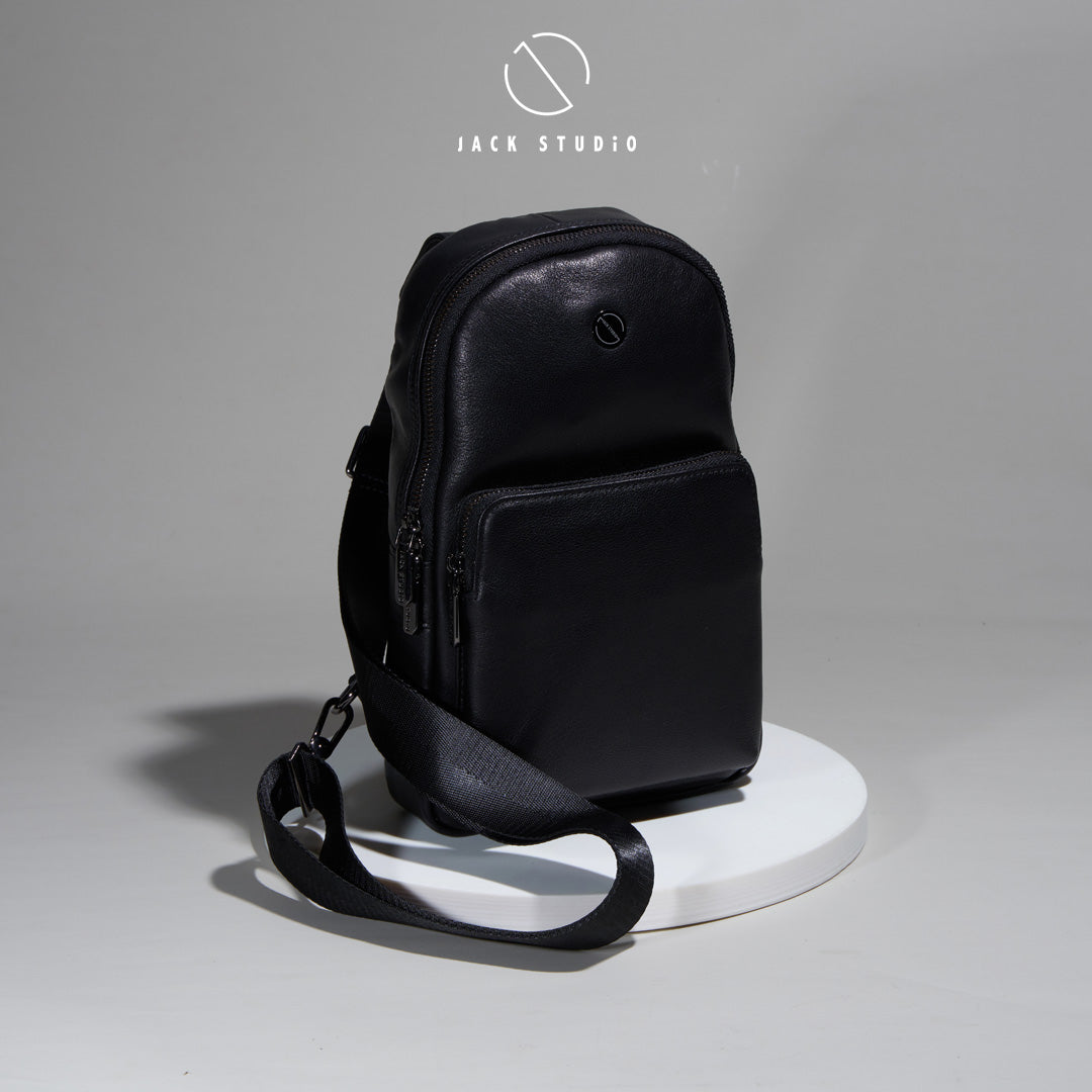 Jack Studio Full Grain Genuine Cow Leather Black Casual Small Chest Crossbody Bag - BAB 30809