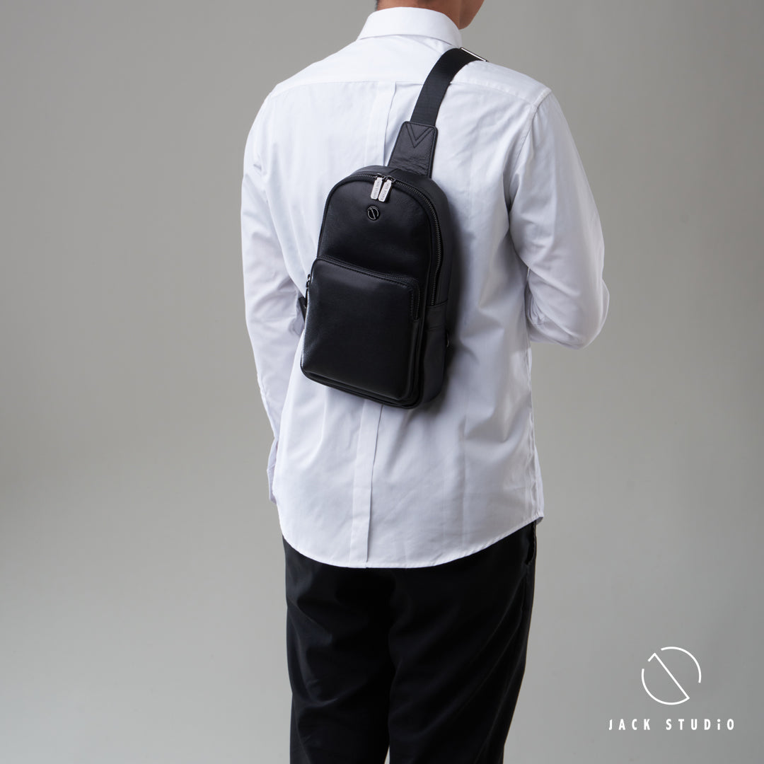 Jack Studio Full Grain Genuine Cow Leather Black Casual Small Chest Crossbody Bag - BAB 30809