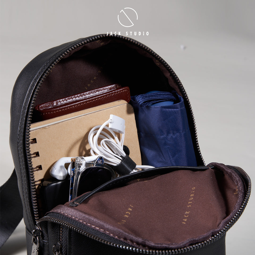 Jack Studio Full Grain Genuine Cow Leather Black Casual Small Chest Crossbody Bag - BAB 30809