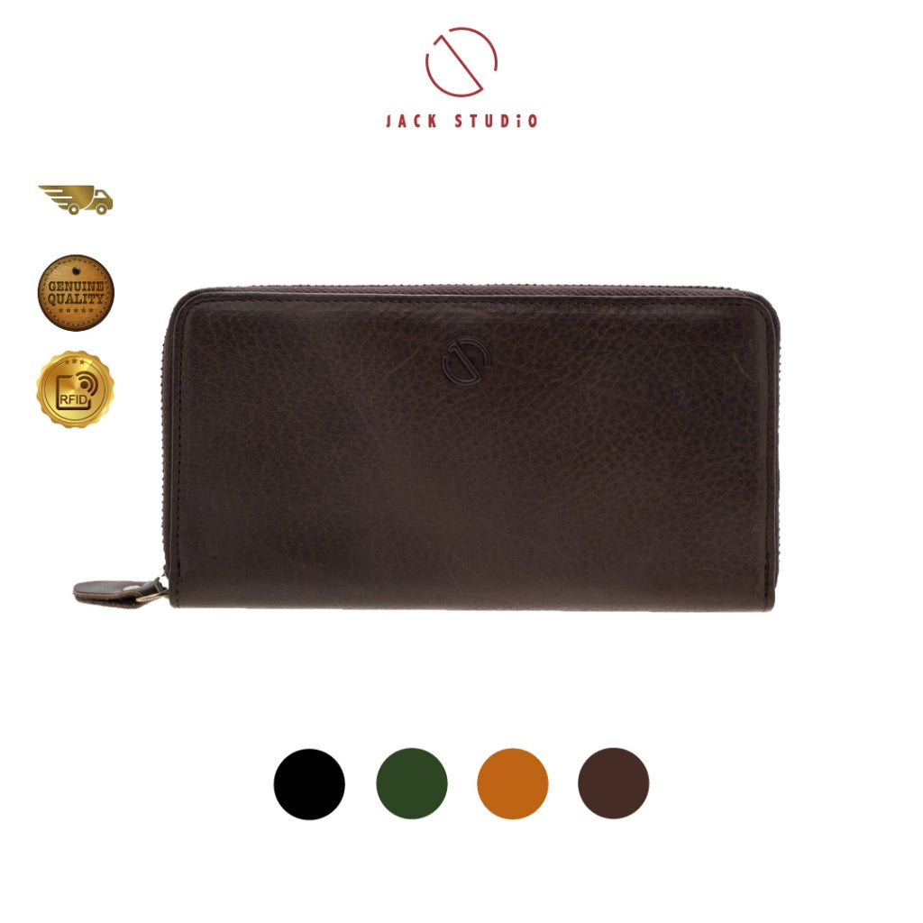 Jack Studio Vegetable Tanned Cow Leather Zipper Long Wallet For Men - JWC 31054