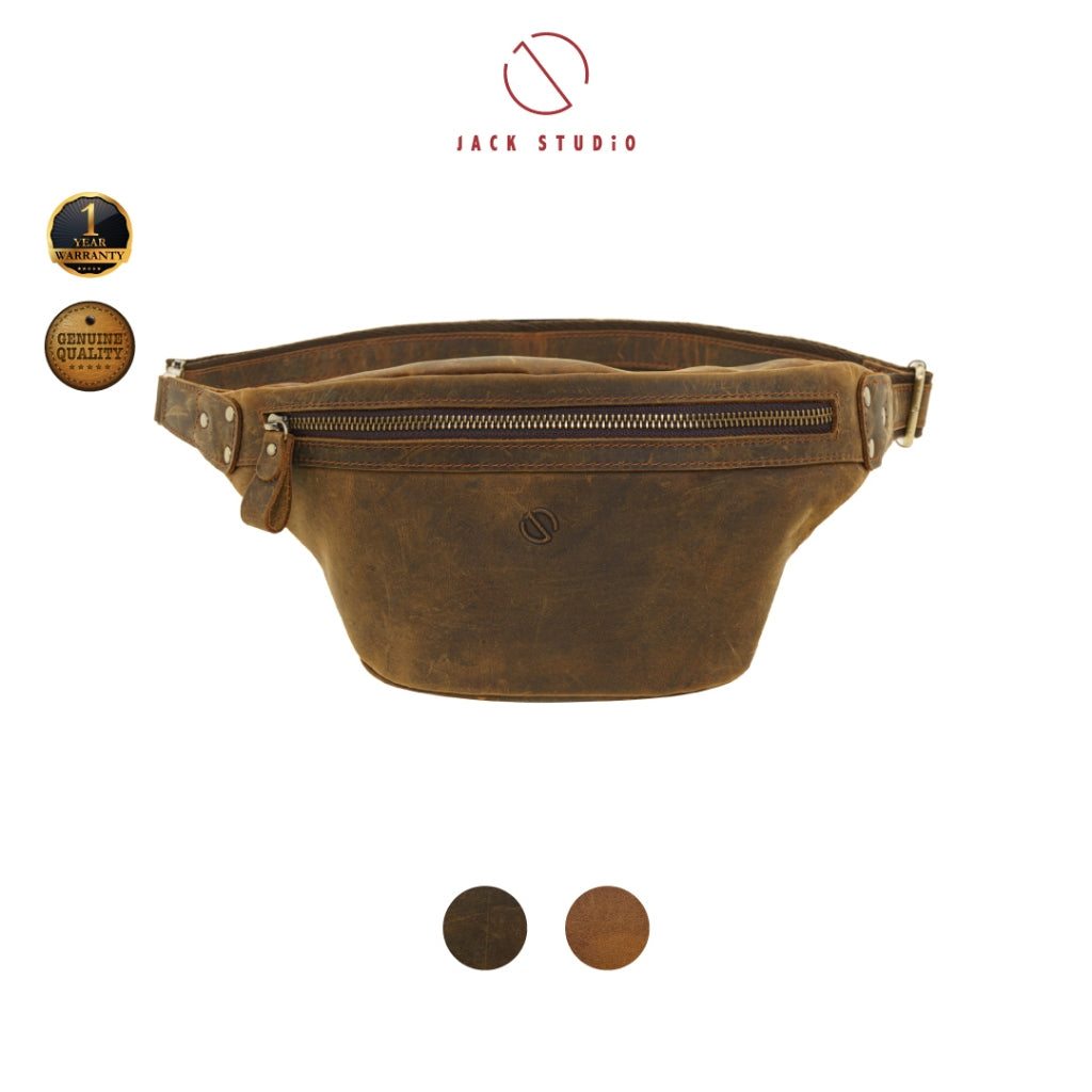 Jack Studio Full Grain Crazy Horse Leather Crossbody Chest Waist Bag - BAC 30834