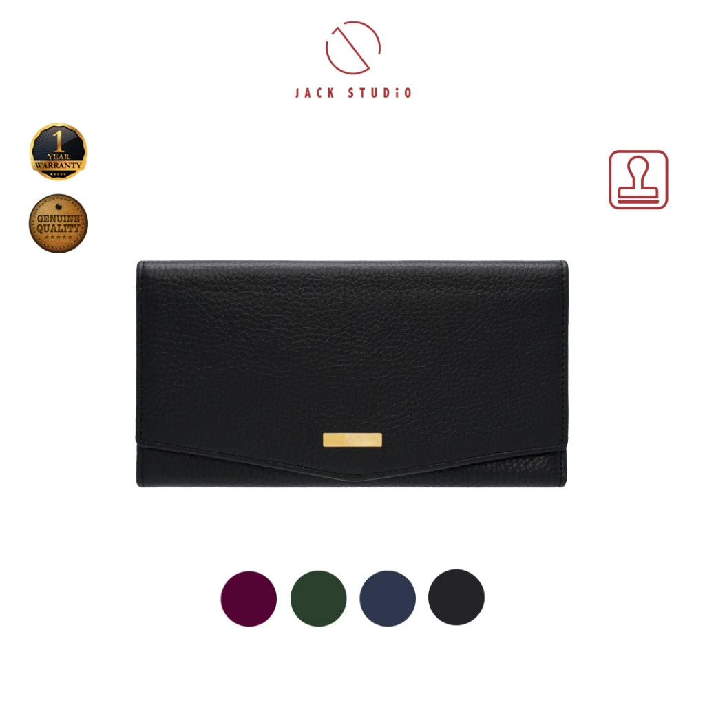 Jack Studio Full Grain Leather Women’s Trifold Long Wallet Purse with Snap Closure - JWB 40551 LT