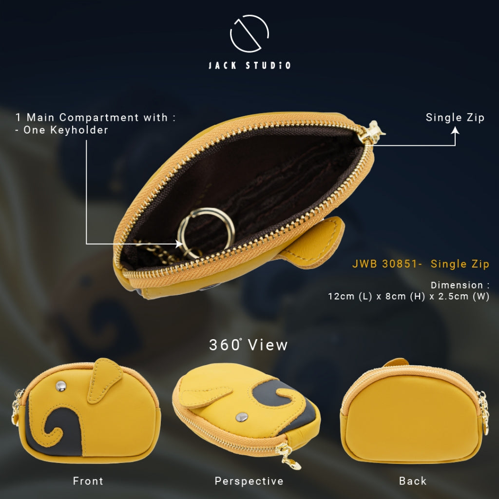 Jack Studio Genuine Cow Leather Cute Coin Pouch Zip Wallet with Keyholder - JWB 30851/30852