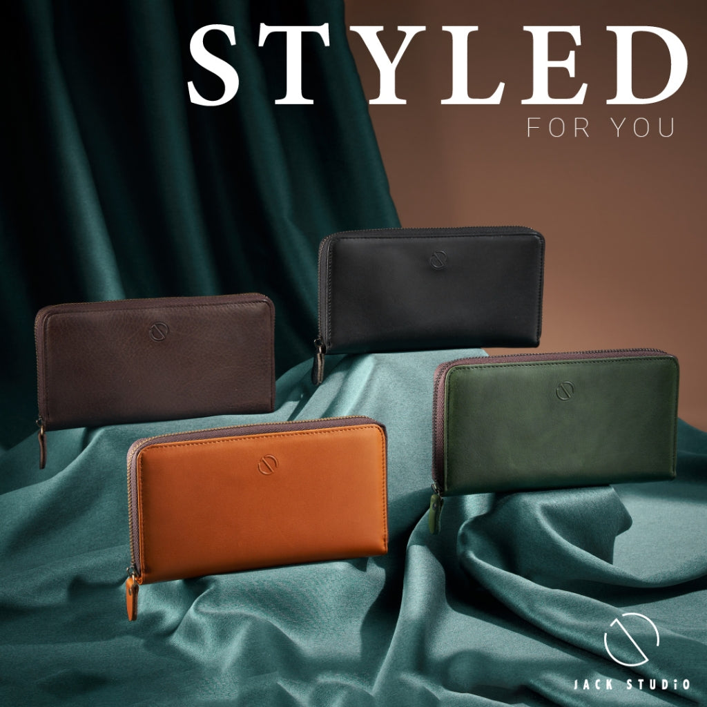Jack Studio Vegetable Tanned Cow Leather Zipper Long Wallet For Men - JWC 31054
