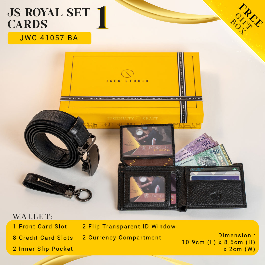 Jack Studio Signature Name Engraving Men's Gift Set Full Grain Leather Wallet & Men Belt & Keychain - JS ROYAL SET