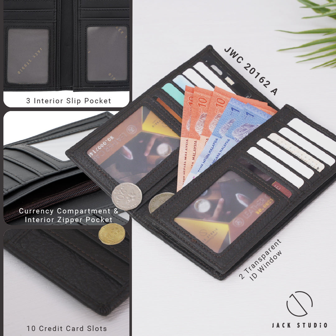 Jack Studio Men's Top Grain Leather Bi-Fold Long Wallet - 2 Patterns - JWC 20162 / JWC 20163