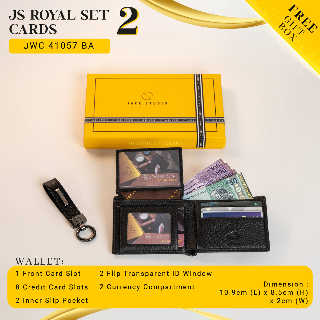 Jack Studio Exclusive Name Engraving Men's Gift Set Full Grain Leather Wallet & Keychain 2 Colors - JS ROYAL SET 2