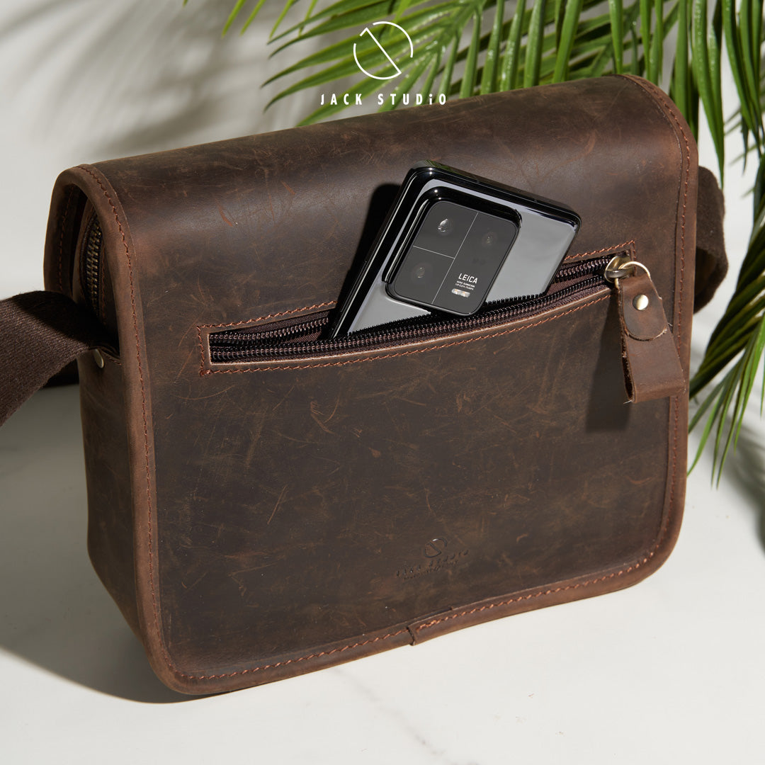 Jack Studio Full Grain Crazy Horse Leather Casual Sling Crossbody Bag With Leather Pouch - BAC 30836