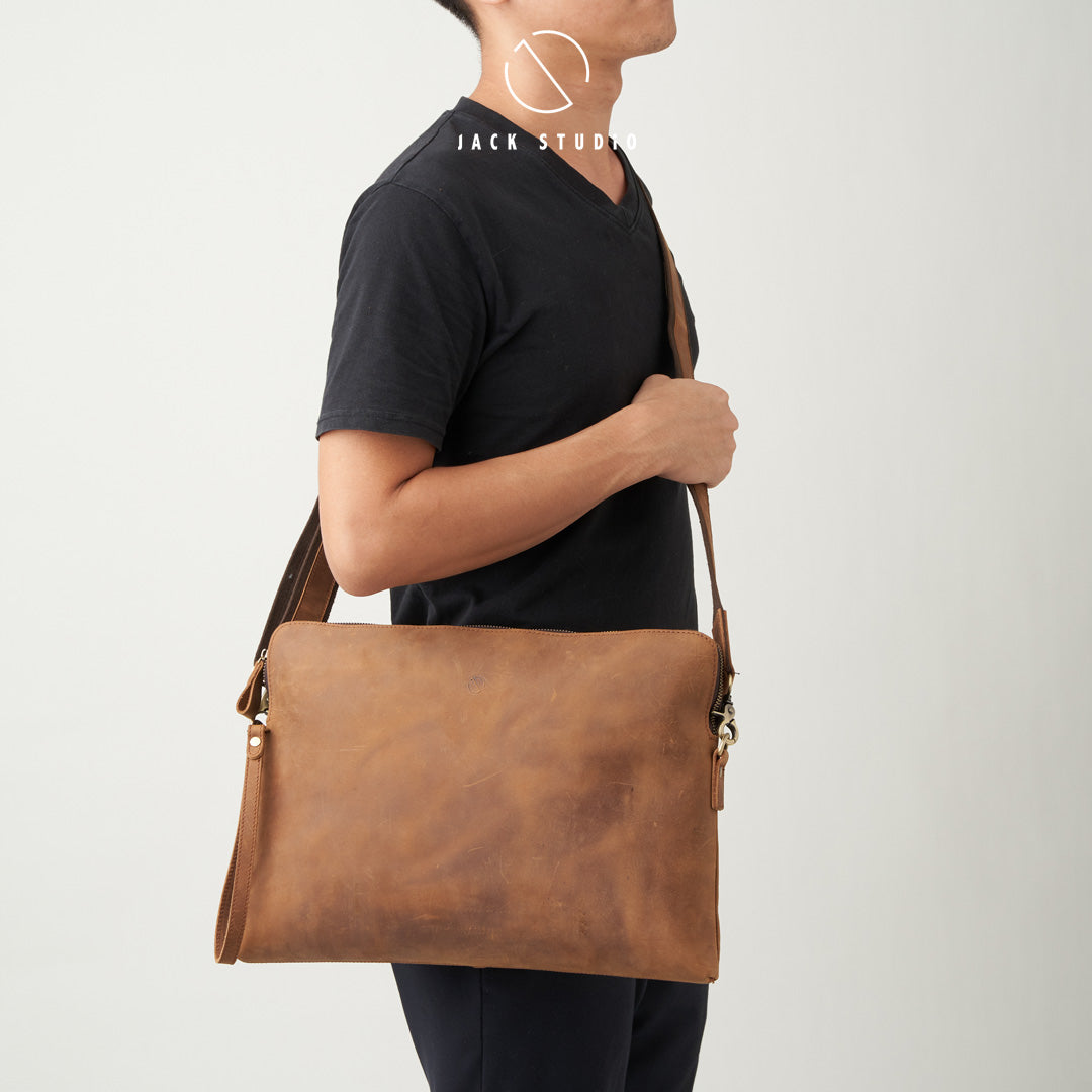 Jack Studio Full Grain Crazy Horse 2-Way Style Sling Crossbody Clutch Bag - BAC 30837