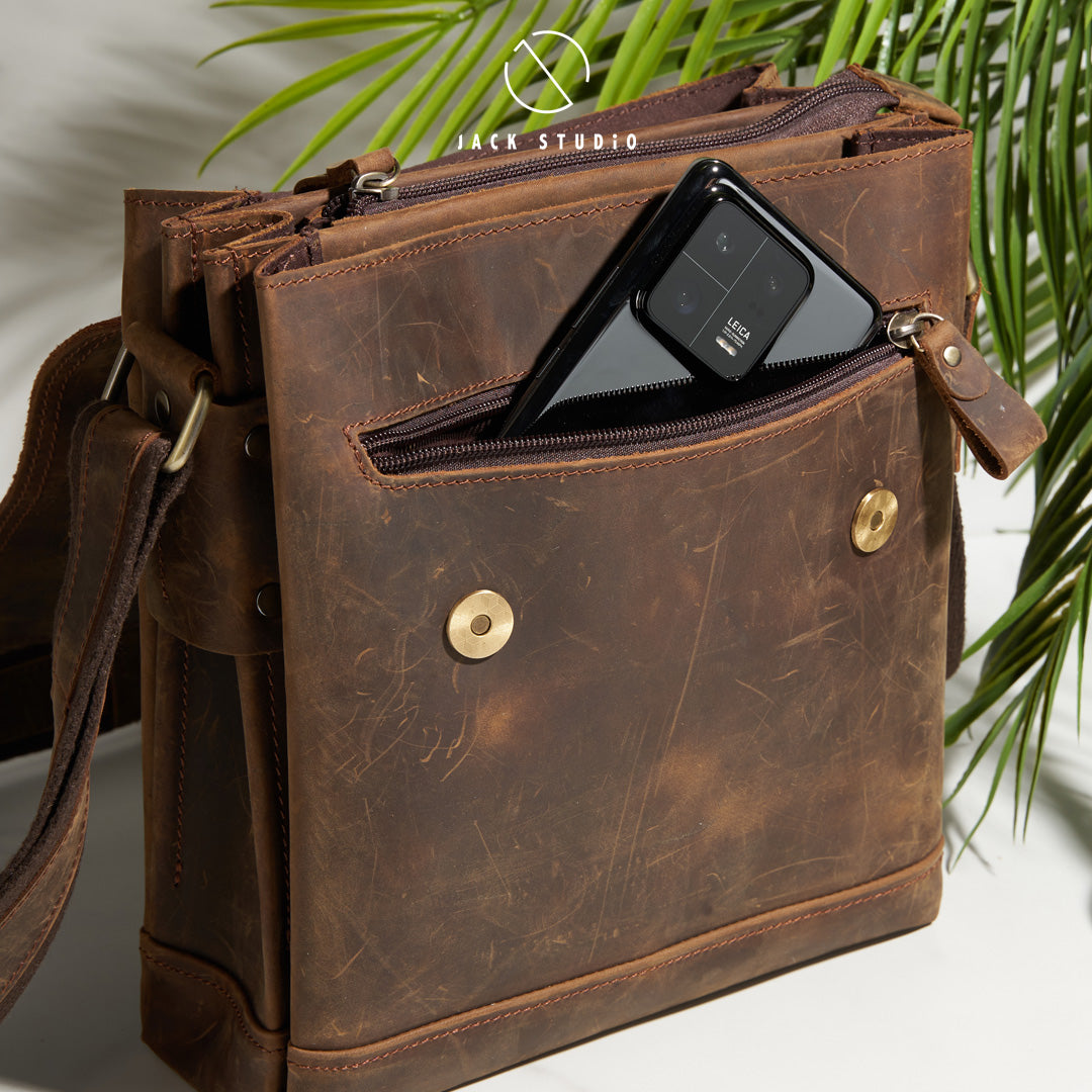Jack Studio Full Grain Crazy Horse Leather Casual Sling Crossbody Bag For Men - BAC 30838