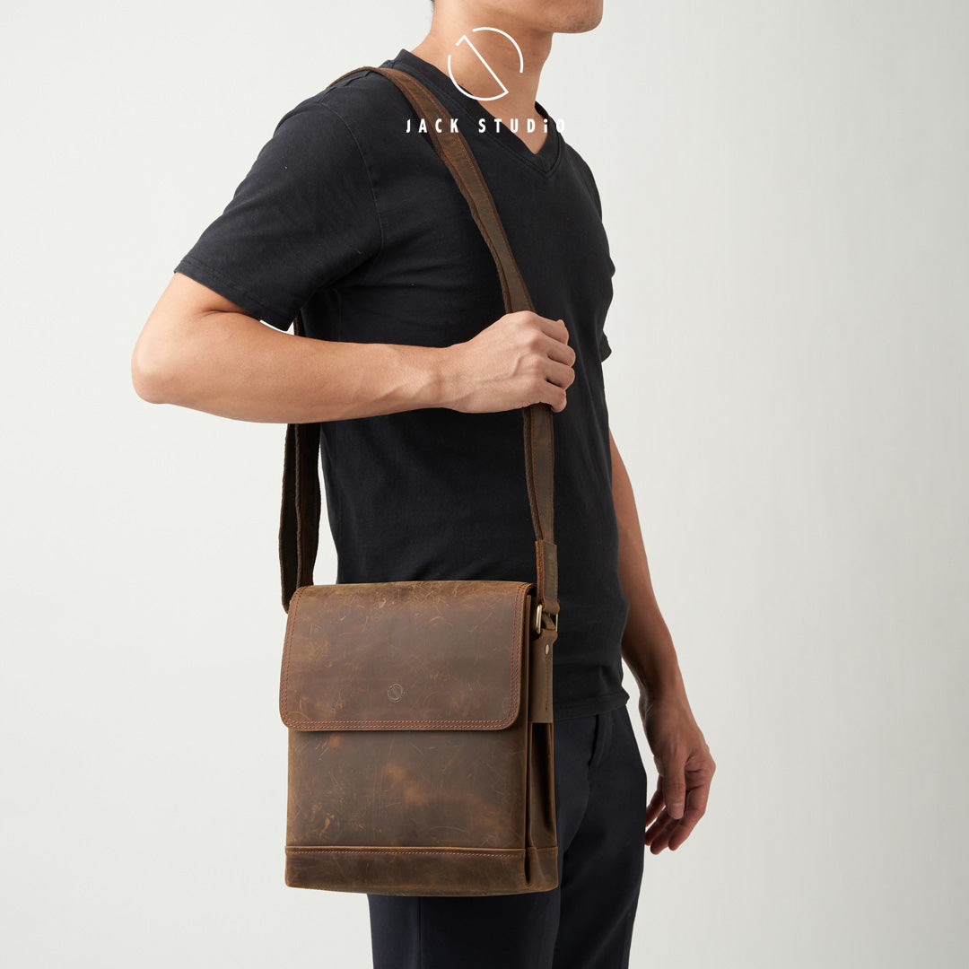 Jack Studio Full Grain Crazy Horse Leather Casual Sling Crossbody Bag For Men - BAC 30838