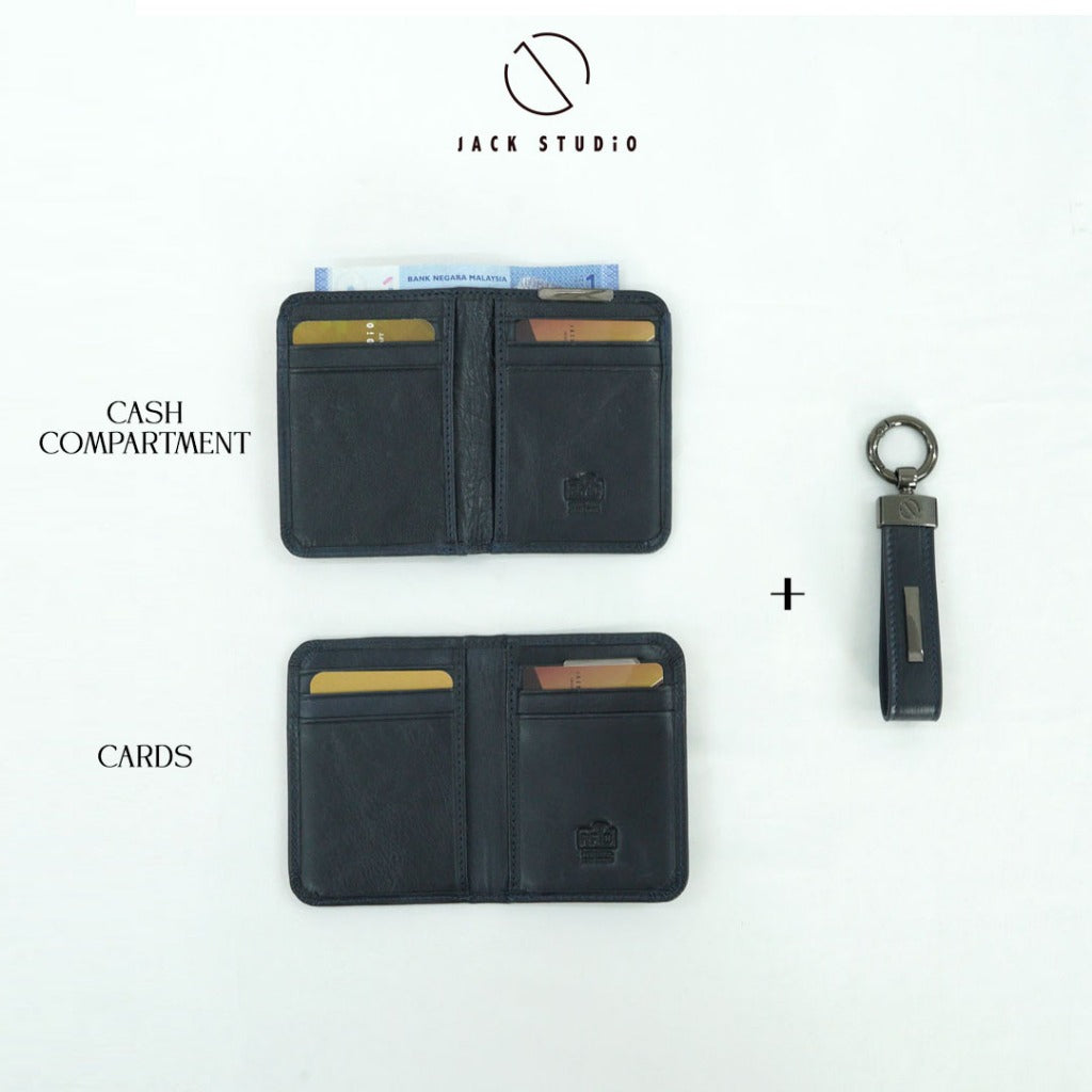 Jack Studio Genuine Cow Leather Men’s 2 Variation Name Engraving Cardholder and Keychain with Gift Box - JS Royal Set 5