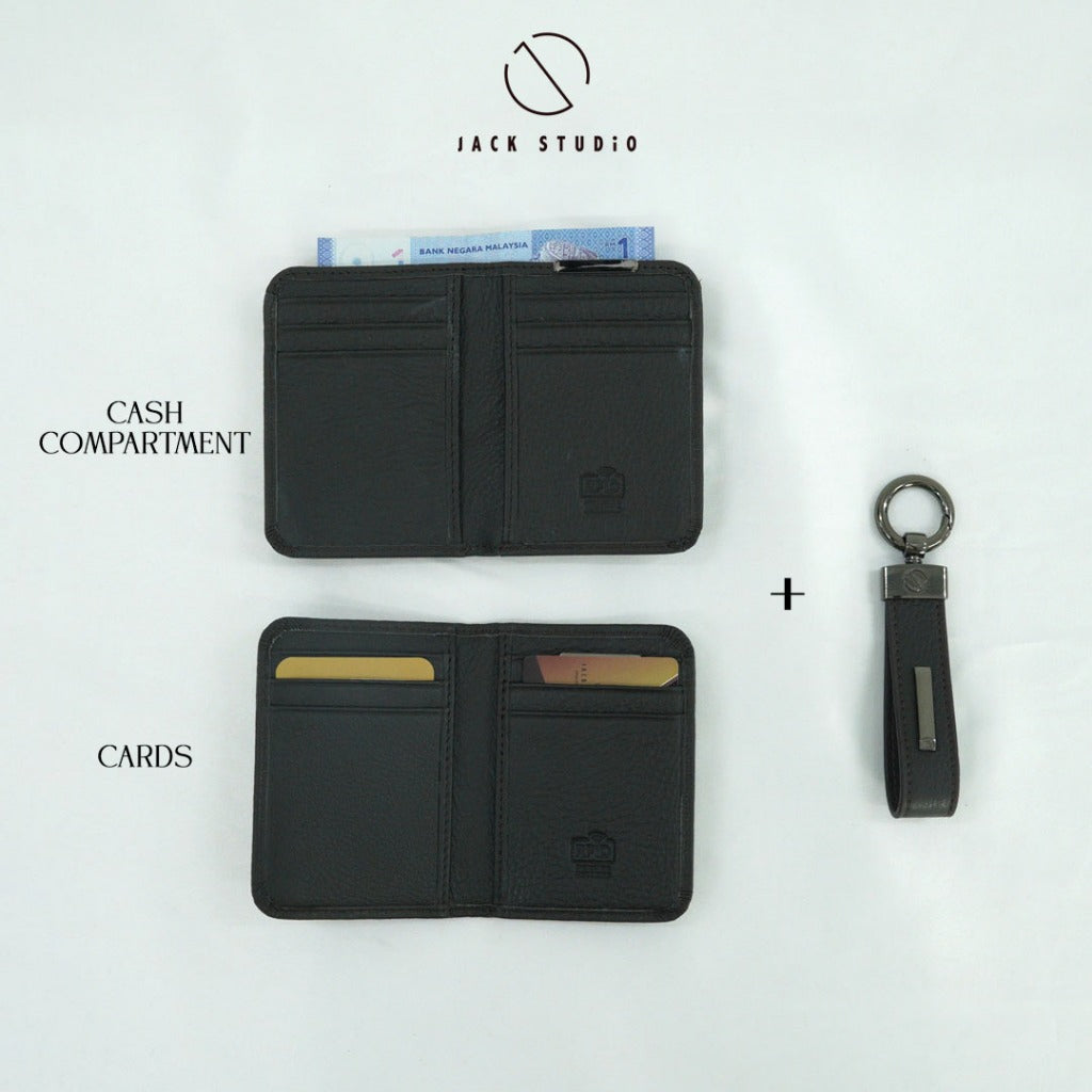 Jack Studio Genuine Cow Leather Men’s 2 Variation Name Engraving Cardholder and Keychain with Gift Box - JS Royal Set 5