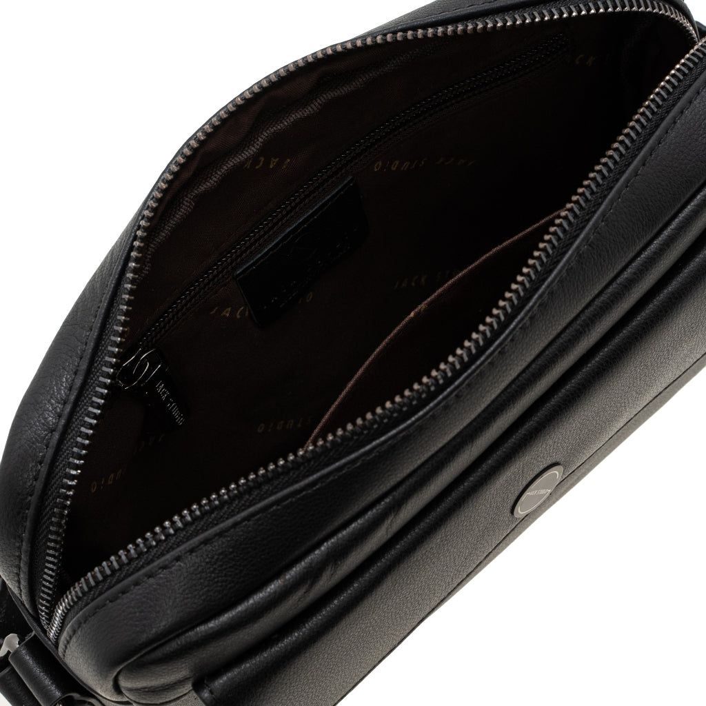 Jack Studio Full Grain Leather Black Sling Bag Men Crossbody Shoulder Bag with Magnetic Front Pocket - BAB 40132 A - Jack Studio Marketing Sdn Bhd
