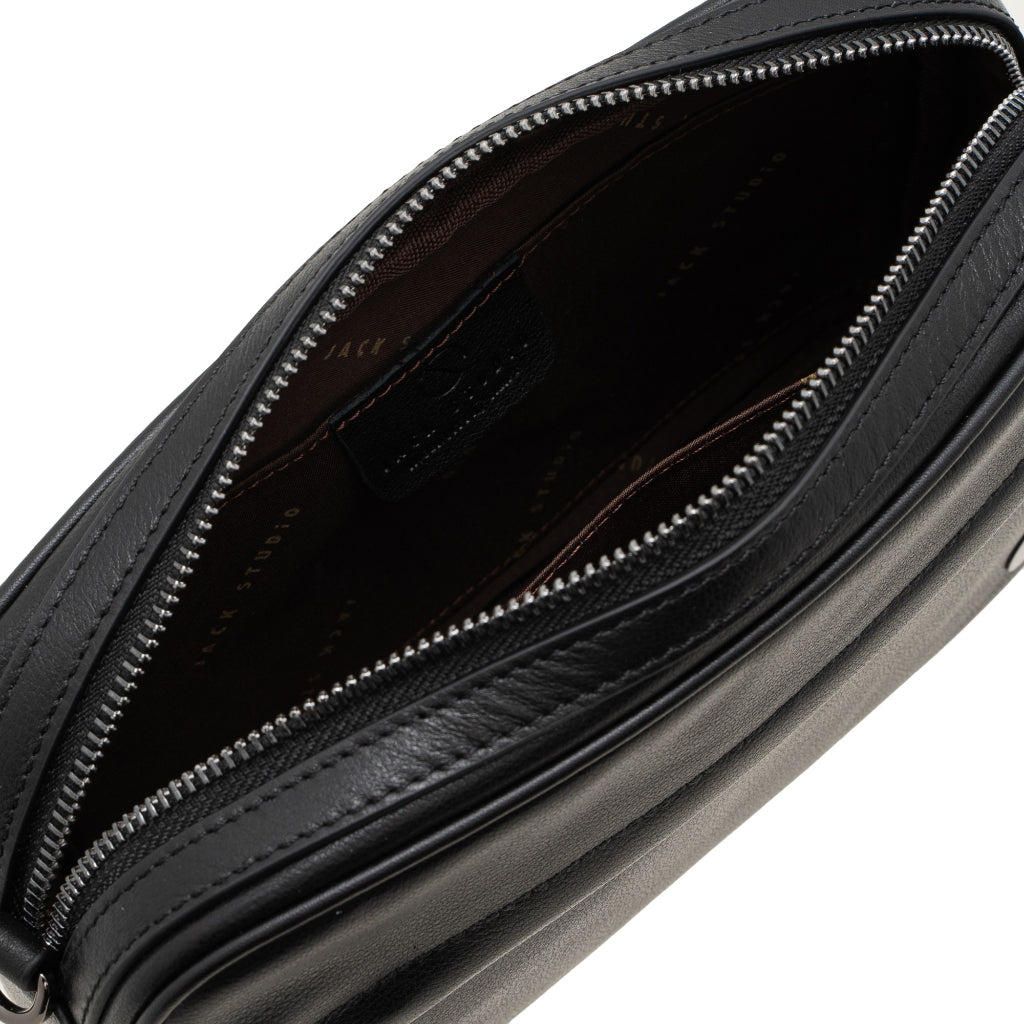 Jack Studio Full Grain Leather Black Sling Bag Men Camera bag Crossbody Shoulder Bag Beg Lelaki - BAB 40131 A - Jack Studio Marketing Sdn Bhd