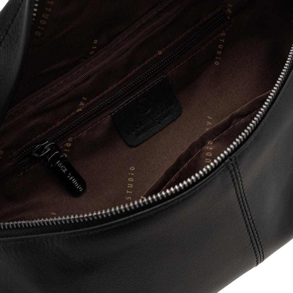 Jack Studio Full Grain Leather Simple Black Crossbody Chest Waist Bag - BAB 40134 A - Jack Studio Marketing Sdn Bhd