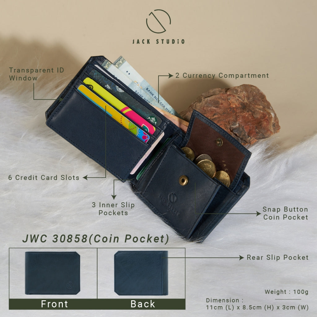 Jack Studio Vegetable Tanned Cow Leather RFID protection Bifold Men’s Wallet - JWC 30856/ 30857/ 30858 - Jack Studio Marketing Sdn Bhd