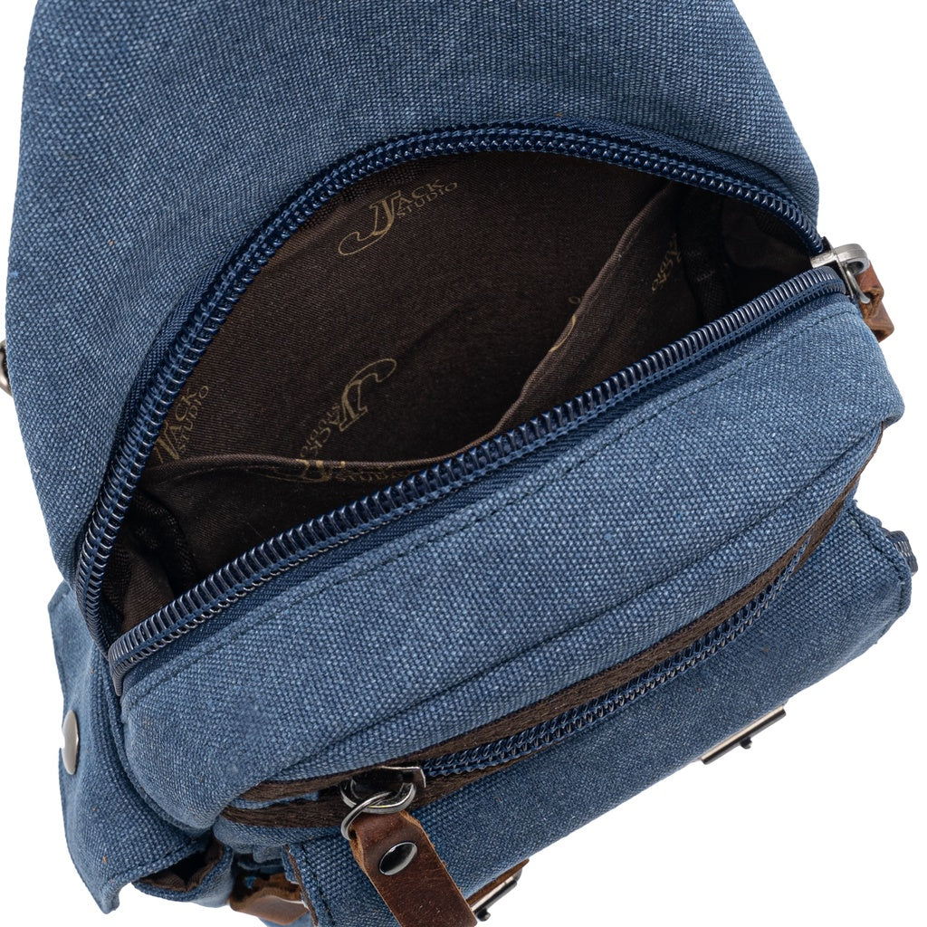 Jack Studio Canvas Leather Casual Backpack Crossbody Chest Bag