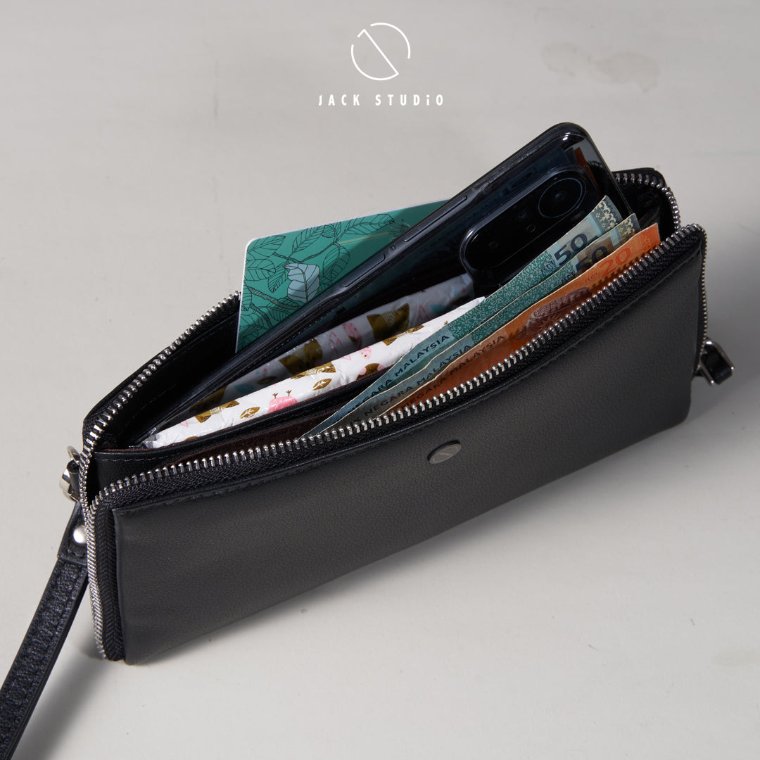 Jack Studio Full Grain Cow Leather Black Long Clutch Wallet Dompet Panjang - BAB 30812 - Jack Studio Marketing Sdn Bhd