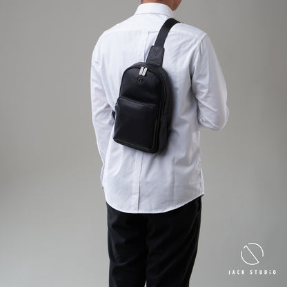 Jack Studio Full Grain Genuine Cow Leather Black Casual Small Chest Crossbody Bag - BAB 30809