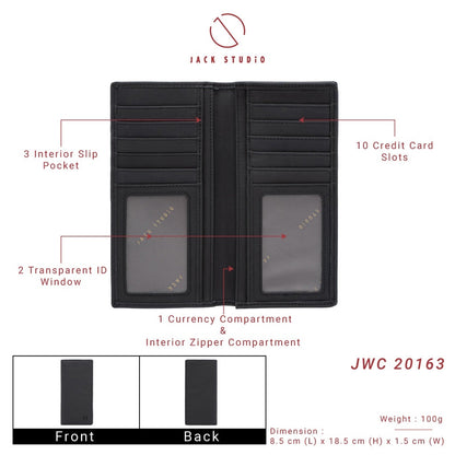 Jack Studio Men's Top Grain Leather Bi-Fold Long Wallet - 2 Patterns - JWC 20162 / JWC 20163