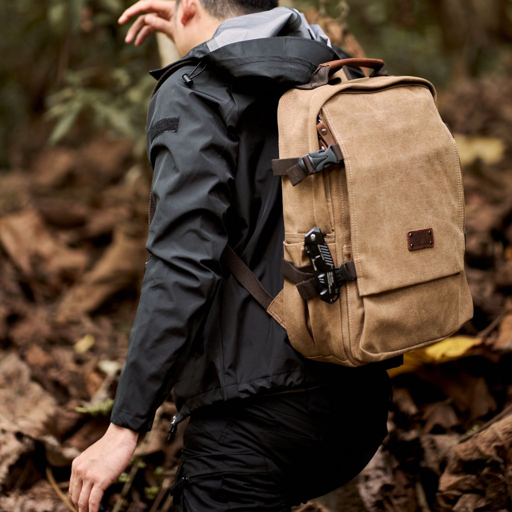 Jack Studio Free Engrave Name Canvas Leather  Backpack Bag Galas - BAD 30511 - Jack Studio Marketing Sdn Bhd