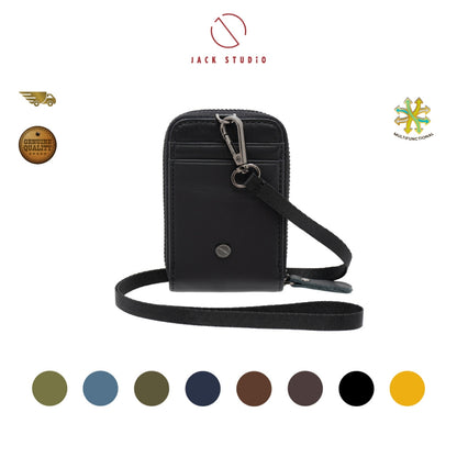 Jack Studio Genuine Cow Leather Card Holder with Round Zipper ID Card Holder Lanyard - JWB 30854