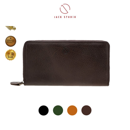 Jack Studio Vegetable Tanned Cow Leather Zipper Long Wallet For Men - JWC 31054