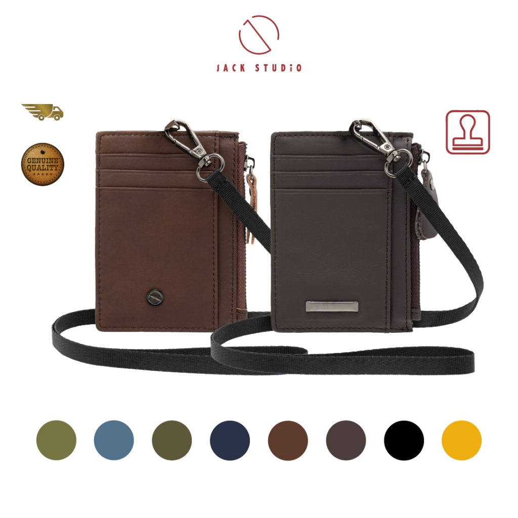 Jack Studio Genuine Cow Leather Name Tag Card Holder With Lanyard and Leather Tag Strap - JWB 30853N /30853