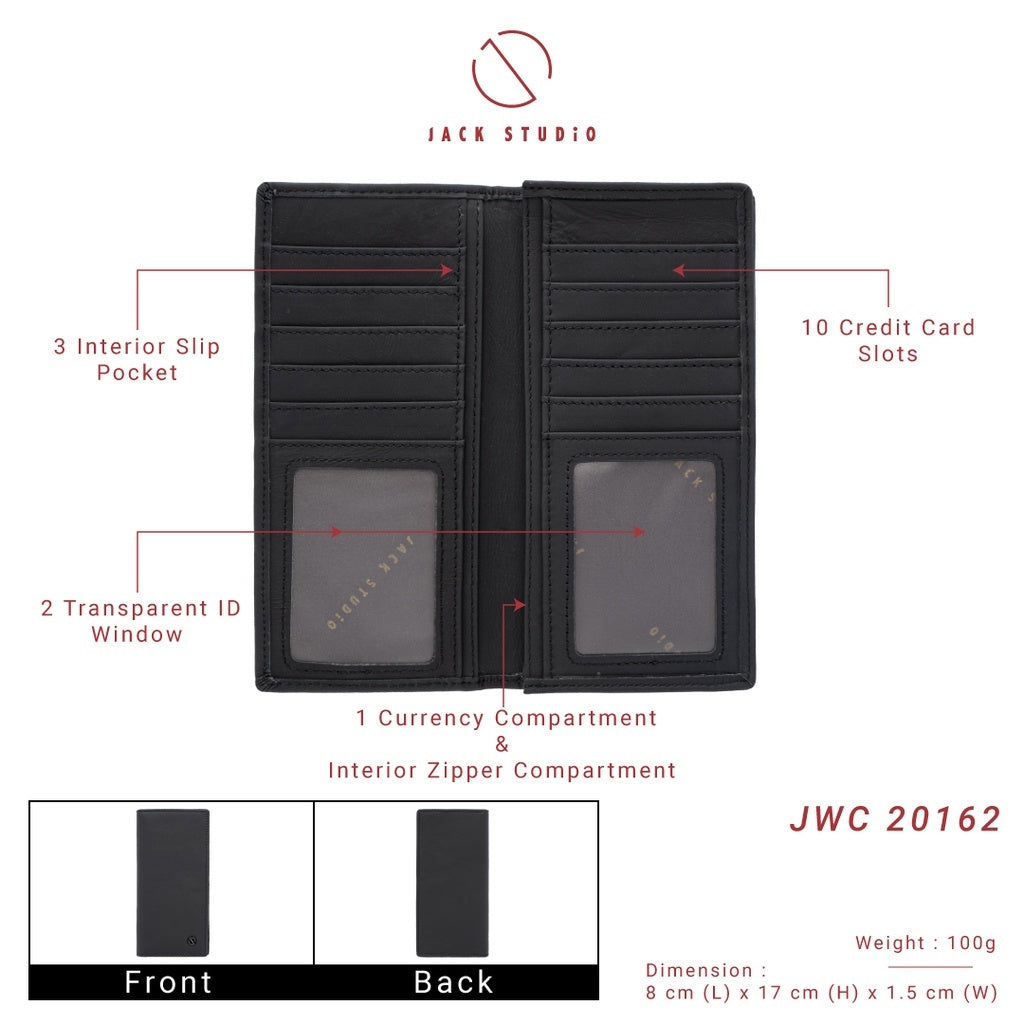 Jack Studio Men's Top Grain Leather Bi-Fold Long Wallet - 2 Patterns - JWC 20162 / JWC 20163