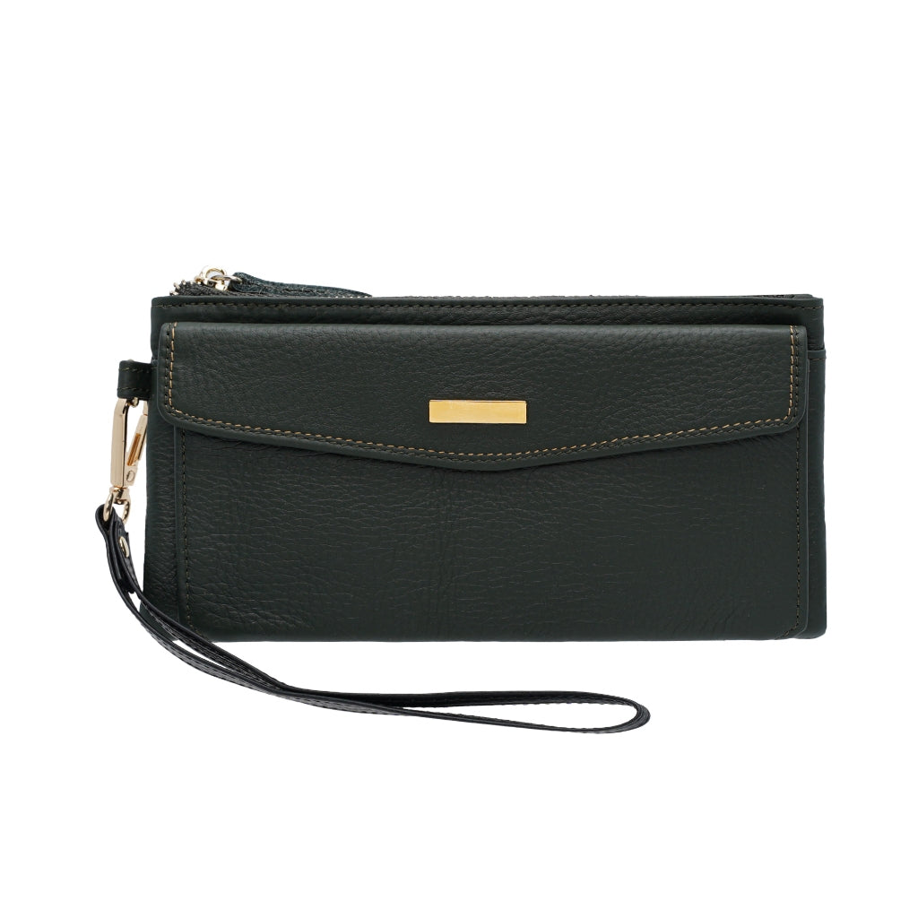 Jack Studio Full Grain Leather Ladies Women Long Zipper Wallet Purse with Snap Button Pocket - JWB 40552 LZ
