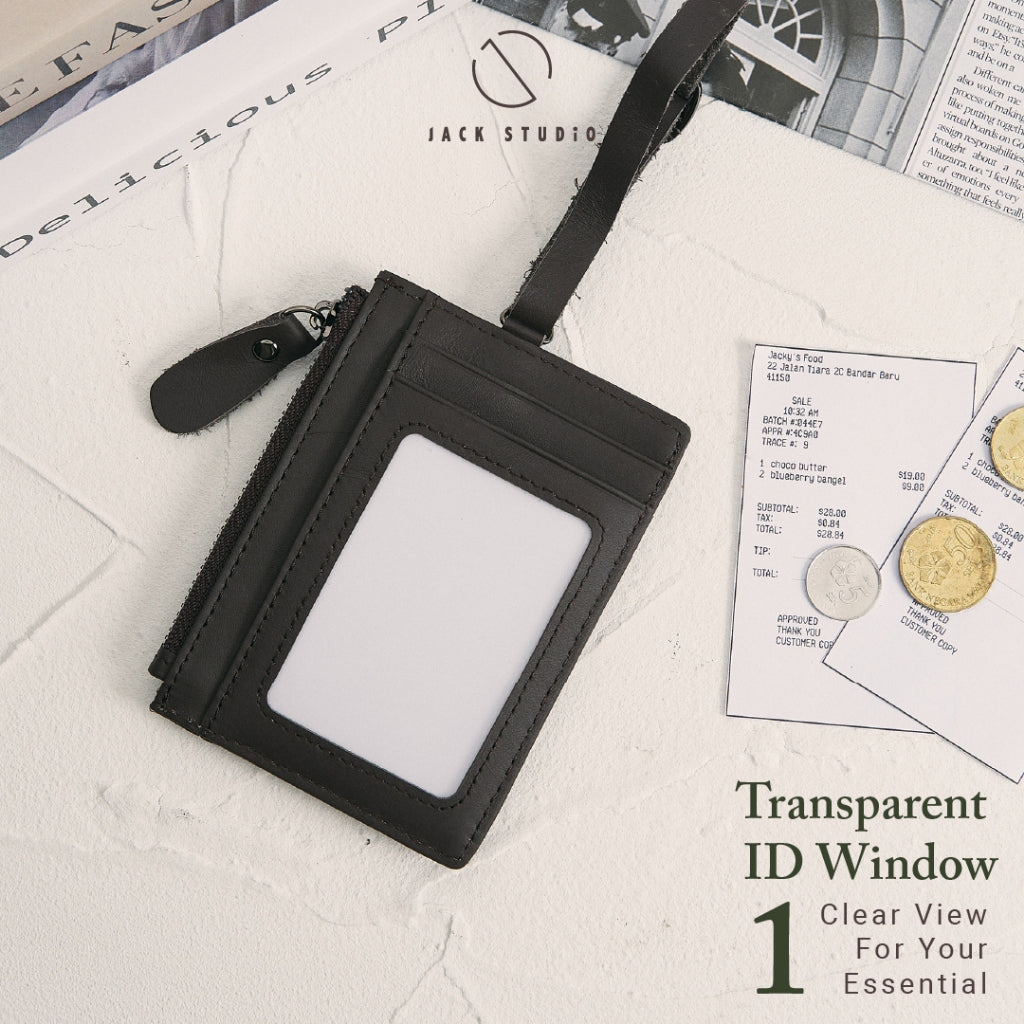 Jack Studio Genuine Cow Leather Name Tag Card Holder With Lanyard and Leather Tag Strap - JWB 30853N /30853