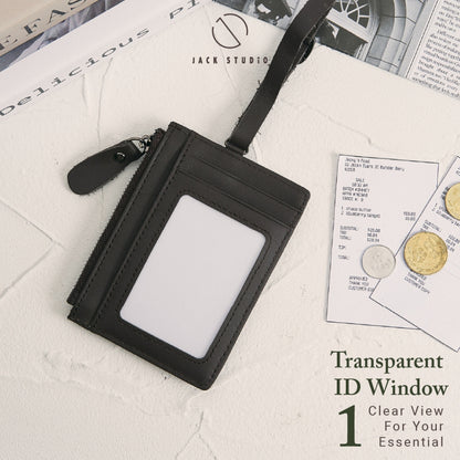 Jack Studio Genuine Cow Leather Name Tag Card Holder With Lanyard and Leather Tag Strap - JWB 30853N /30853