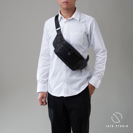 Jack Studio Full Grain Genuine Cow Leather Medium Waist Crossbody Bag with snap pocket Beg Lelaki - BAB 30811 - Jack Studio Marketing Sdn Bhd