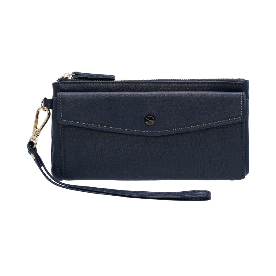 Leather Long Zipper Wallet  with Snap Button Pocket – LZ Collection