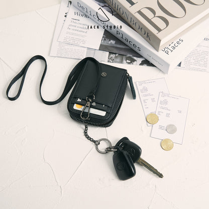 Jack Studio Genuine Cow Leather Card Holder with Round Zipper ID Card Holder Lanyard - JWB 30854