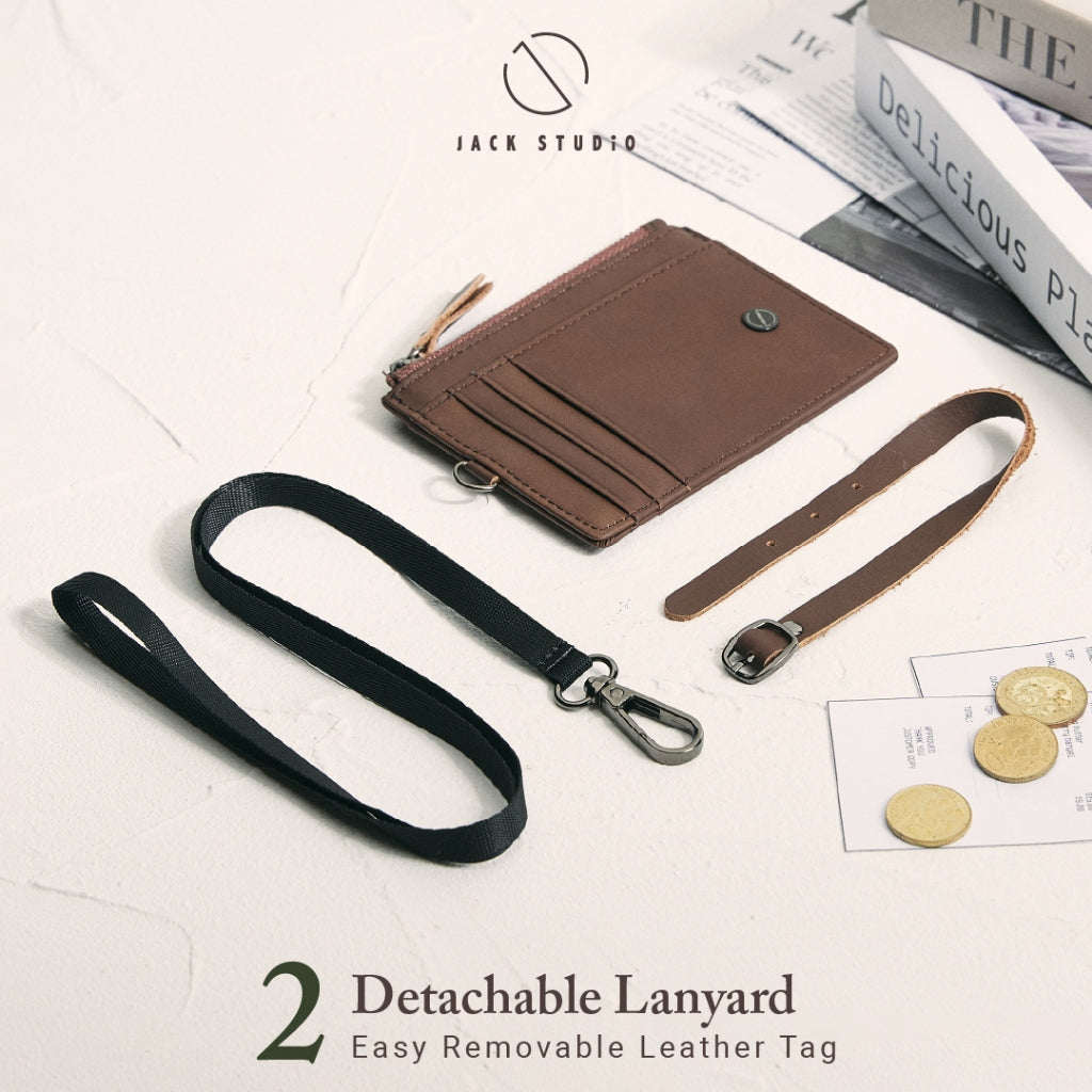 Jack Studio Genuine Cow Leather Name Tag Card Holder With Lanyard and Leather Tag Strap - JWB 30853N /30853