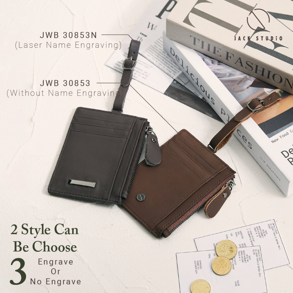 Jack Studio Genuine Cow Leather Name Tag Card Holder With Lanyard and Leather Tag Strap - JWB 30853N /30853