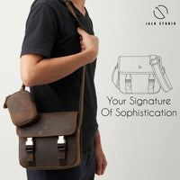Jack Studio Full Grain Crazy Horse Leather Casual Sling Crossbody Bag With Leather Pouch - BAC 30836 thumbnail