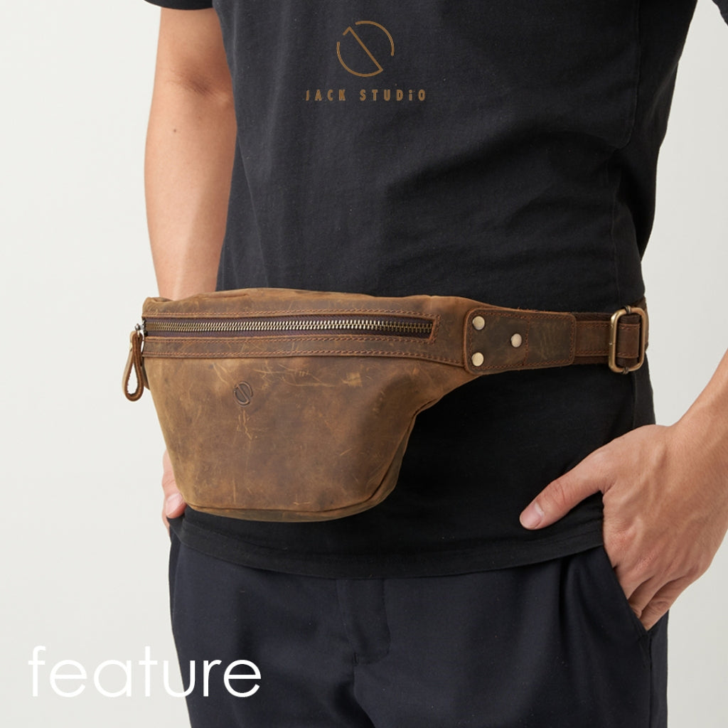 Jack Studio Full Grain Crazy Horse Leather Crossbody Chest Waist Bag - BAC 30834
