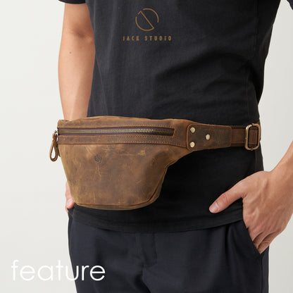 Jack Studio Full Grain Crazy Horse Leather Crossbody Chest Waist Bag - BAC 30834