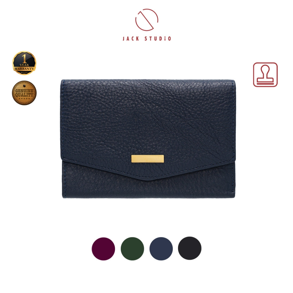 Jack Studio Full Grain Leather Trifold Medium Ladies Wallet Woman Purse with Zipper Coin Pocket - JWB 40553 LT
