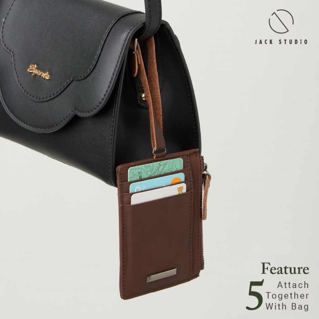 Jack Studio Genuine Cow Leather Name Tag Card Holder With Lanyard and Leather Tag Strap - JWB 30853N /30853