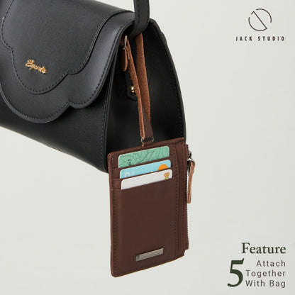 Jack Studio Genuine Cow Leather Name Tag Card Holder With Lanyard and Leather Tag Strap - JWB 30853N /30853