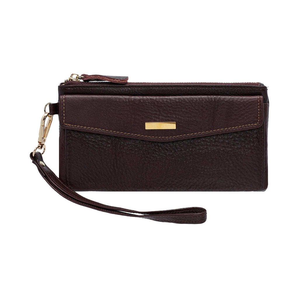 Jack Studio Full Grain Leather Ladies Women Long Zipper Wallet Purse with Snap Button Pocket - JWB 40552 LZ
