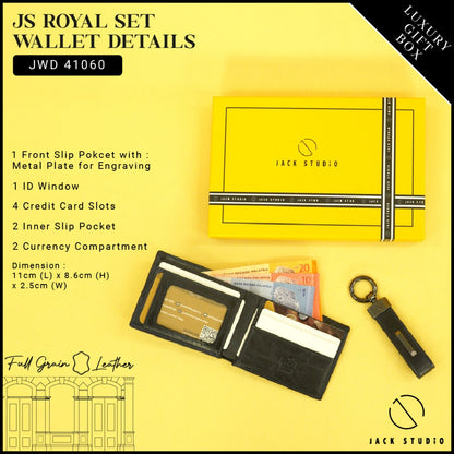 Jack Studio Genuine Cow Leather Men’s Duo Name Engraving Gift Set Box Wallet with Keychain - JS Royal Set 3