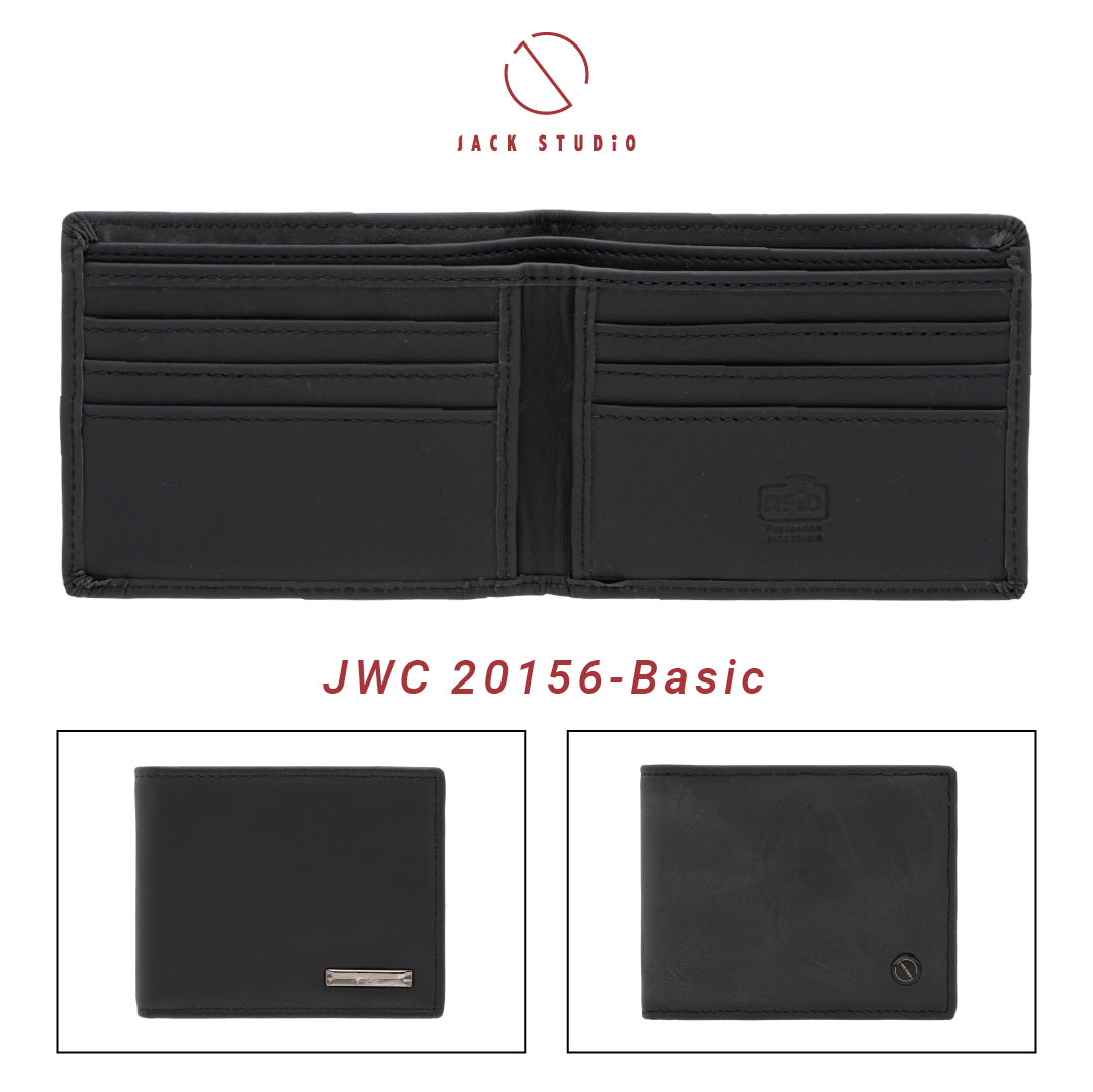 Jack Studio Men's Top Grain Leather Bi-Fold Black Wallet Free Name Engraving- 3 Patterns - JWC 20156/20157/20158 (Free Shipping Code: WLCJS)
