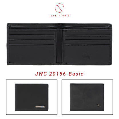 Jack Studio Men's Top Grain Leather Bi-Fold Black Wallet Free Name Engraving- 3 Patterns - JWC 20156/20157/20158 (Metal Box Packaging)