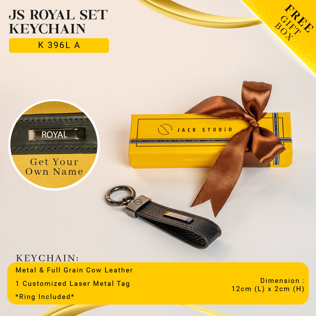 Jack Studio Exclusive Name Engraving Men's Gift Set Full Grain Leather Wallet & Keychain 2 Colors - JS ROYAL SET 2