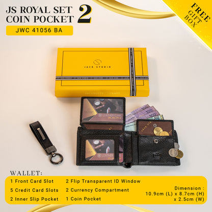 Jack Studio Exclusive Name Engraving Men's Gift Set Full Grain Leather Wallet & Keychain 2 Colors - JS ROYAL SET 2